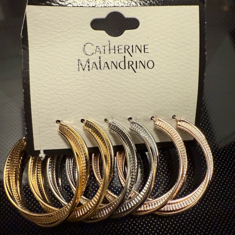 Catherine Malandrino Gold, Rose Gold and Silver hoops - Picture 4 of 4